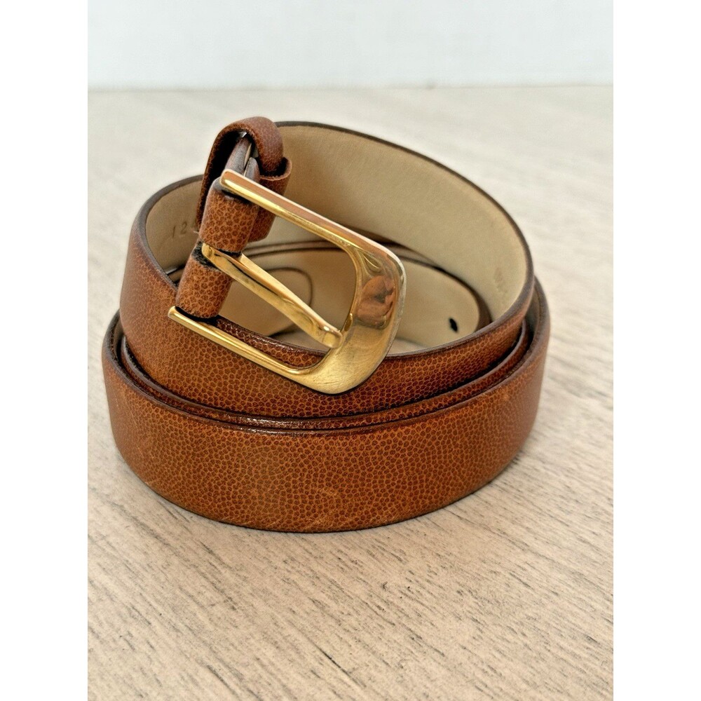 YSL Yves Saint Laurent Vintage Scotch Grain Leather Belt 40/100 Gold Buckle